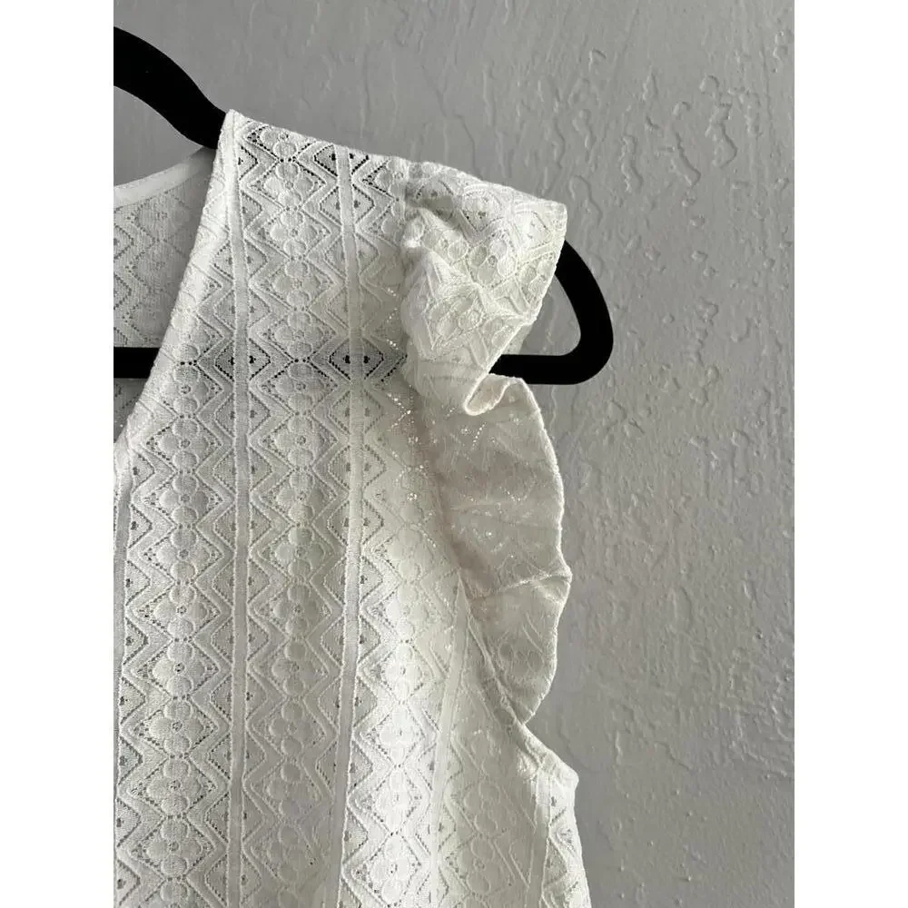 Anthropologie Pleione Women's White Lace Top with Ruffle Sleeves -  Small - Picture 4 of 5